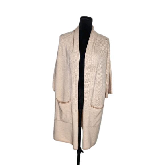J. McLaughlin Sweaters - Jmclaughlin Cashmere Wool Blend Beige Tan Striped Open Front Long Cardigan Sz XS